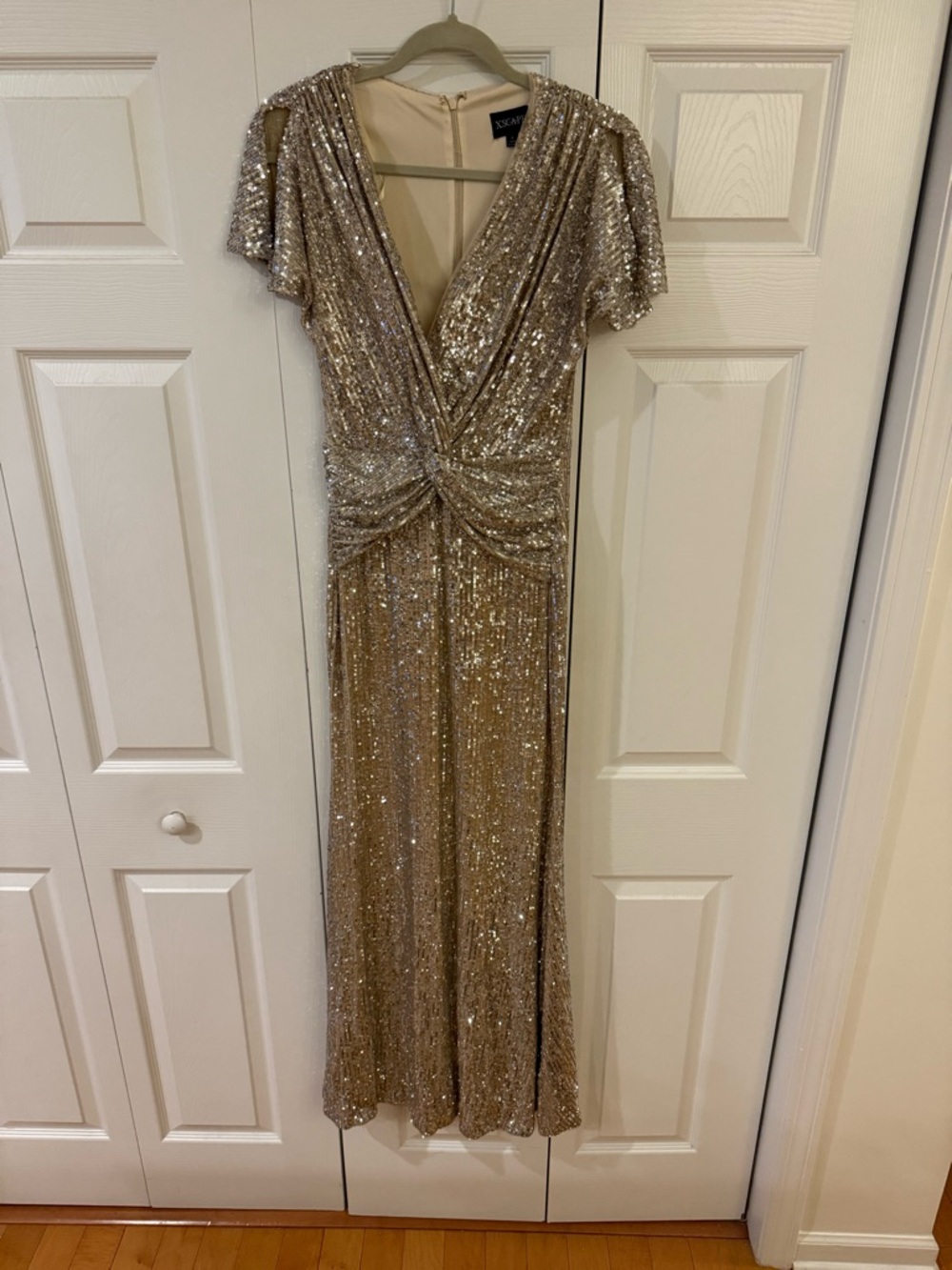 Xscape Gold Sequin V-Neck Evening Dress